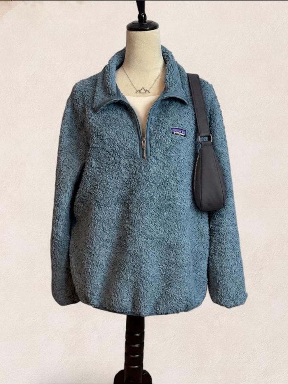 Patagonia Teal Blue Fuzzy Fleece Quarter Zip Pullover Size Large